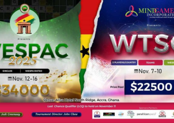 2025 Scrabble Events: Ghana To Host WESPAC & World Team Scrabble Championships A vibrant poster announcing the 2025 WESPAC World Team Scrabble Championships to be held in Accra, Ghana. The poster features the event logo, dates (November 7-10 and 12-16), prize pools, and other essential details.